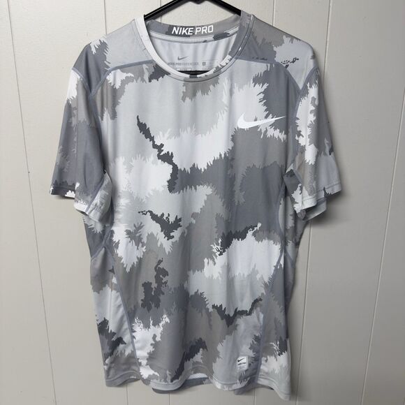 Nike Pro Hypercool Fitted T Shirt Gray Camo Compression Dri-Fit Men Large EUC - Picture 1 of 11